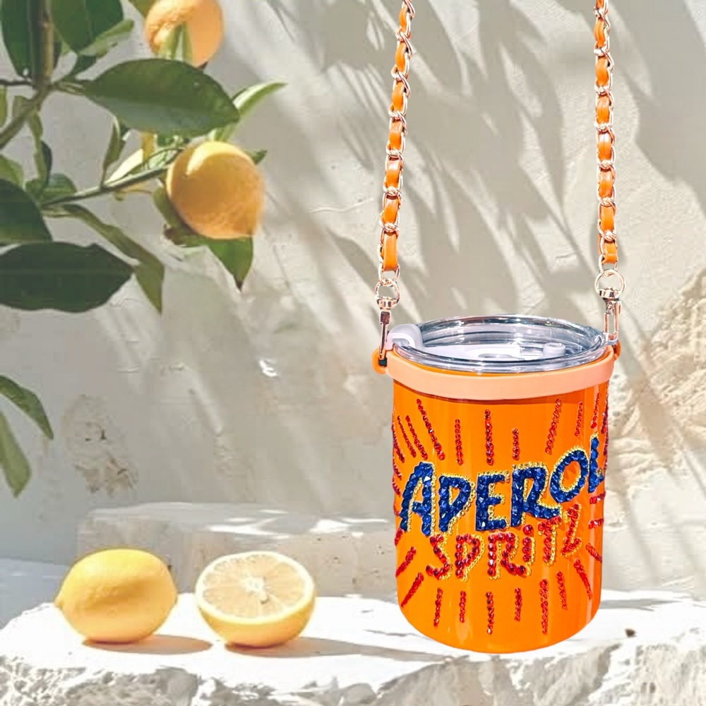 Orange Aperol Spritz 10oz Tumbler with Chain Strap Handle